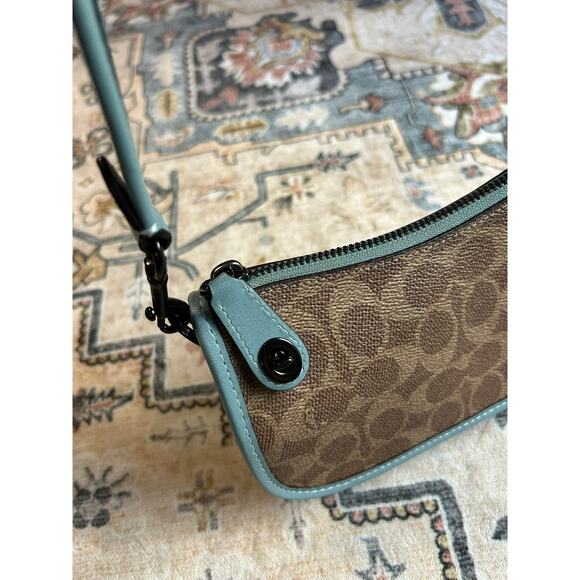 Coach Swinger 20 Bag in Signature Canvas Logo C Leather Mini Shoulder Purse Teal - Picture 4 of 16